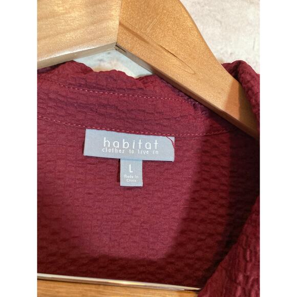 Habitat Top Womens Large Dark Maroon Textured Button Up Lagenlook Artsy Lagom - Picture 3 of 13